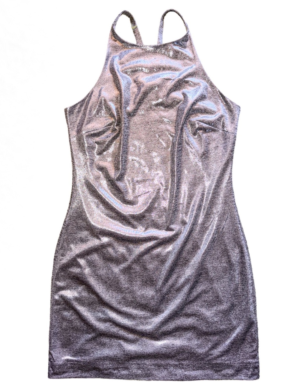 White House Black Market Silver Metallic Shimmer Halter Dress Backless Holiday M